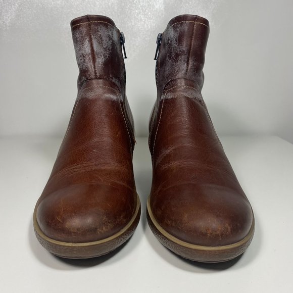 Ecco Women Boots Ankle High Wedge Zip Up Leather Brown Sz 7 - Picture 3 of 16